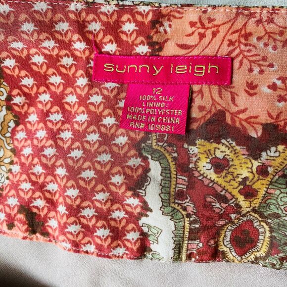 SUNNY LEIGH 100% Silk Chiffon Flared Skirt Lined Multicolor Sz 12 - Picture 2 of 10